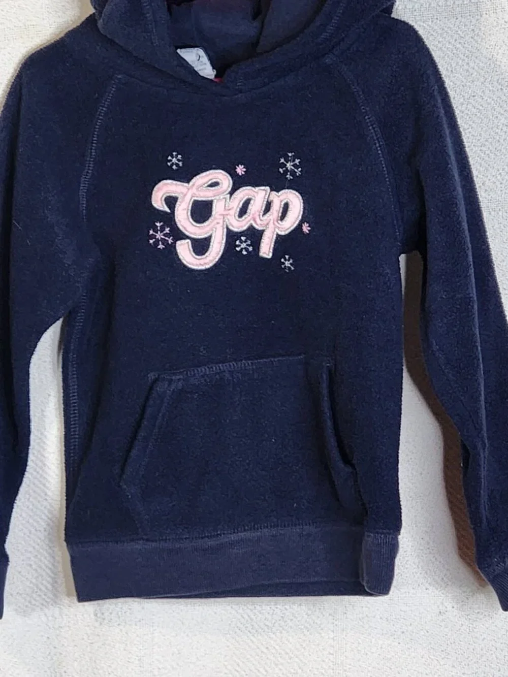 Baby Gap Vtg Navy Fleece Pink Silver Logo Embroidered Snowflakes Hoodie Size 5T